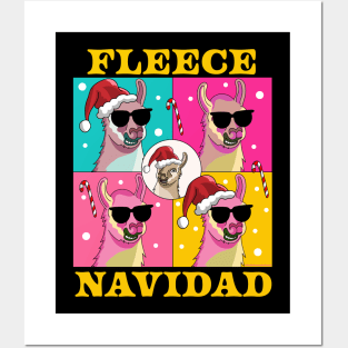 Fleece Navidad Llama - Feliz Navidad Funny Christmas Llama Posters and Art